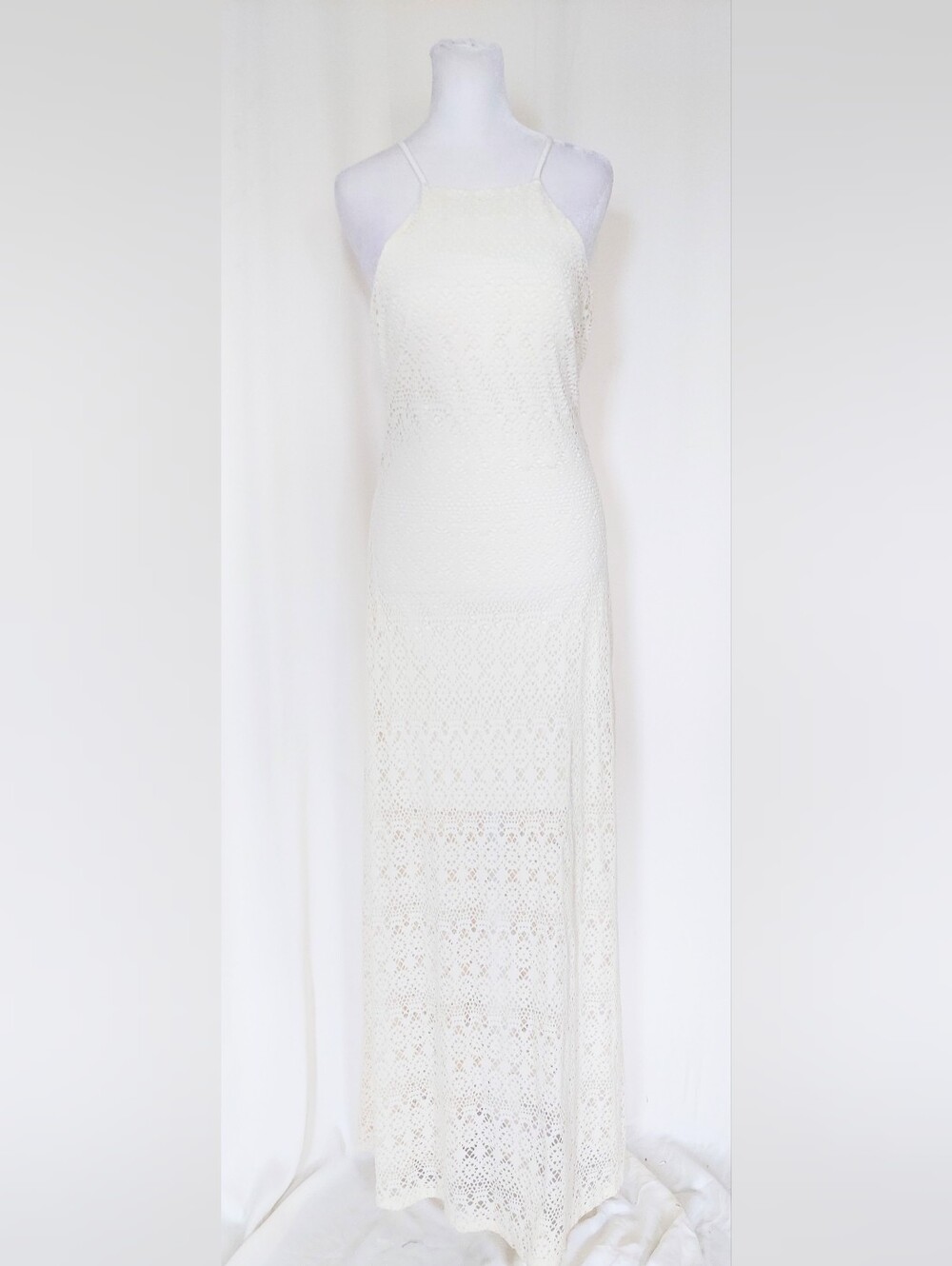 Bisou Bisou Sleeveless Halter Eyelet Cut Maxi Dress Ivory Size 6